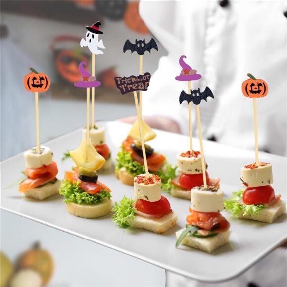100 Pack Halloween Toothpicks for Appetizers, 4.7 Inch Natural Bamboo - Picture 2 of 7